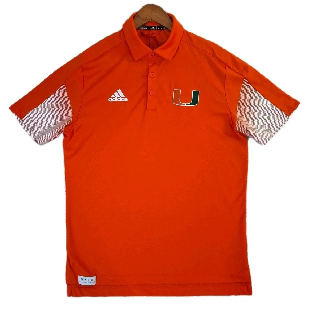 adidas University of Miami Hurricanes Polo Shirt Mens M Orange Short Sleeve UM